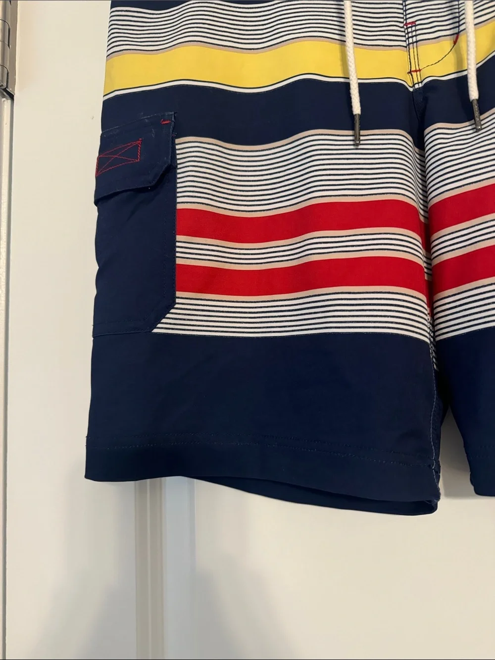 Sperry Navy Board Shorts with Yellow & Red Stripes